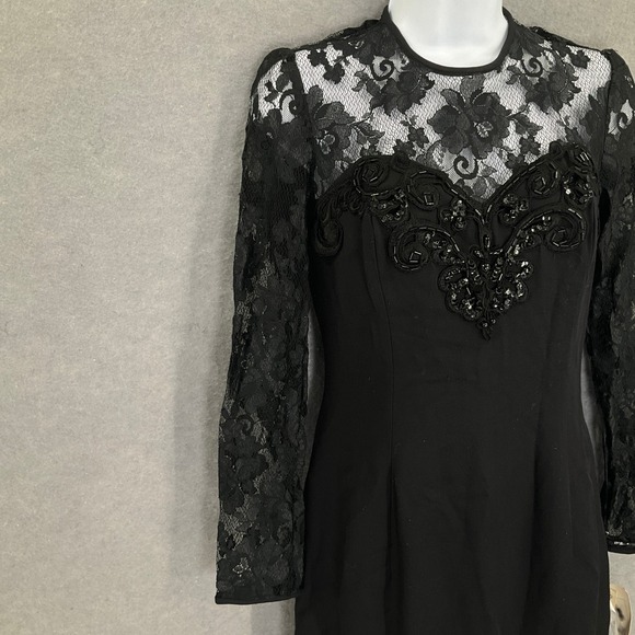 Vintage Jessica McClintock Black Lace Dress Prom Formal Party Sz 6 Whimsigoth - Picture 7 of 16